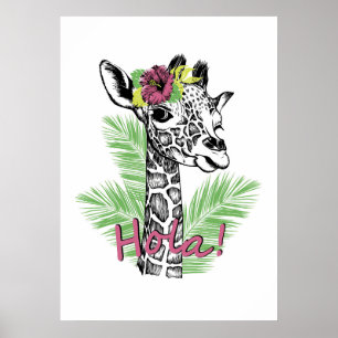 Affiche Giraffe Lover Giraffe Avec Hibiscus