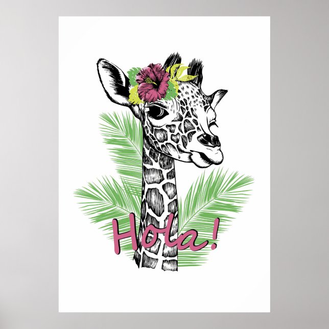 Affiche Giraffe Lover Giraffe Avec Hibiscus (Devant)