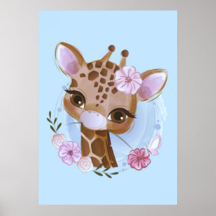 Affiche Giraffe Lover mignonne Baby Giraffe à la Fleur