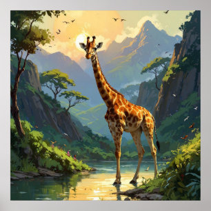 Affiche Giraffe majestueuse dans la nature Peinture de la