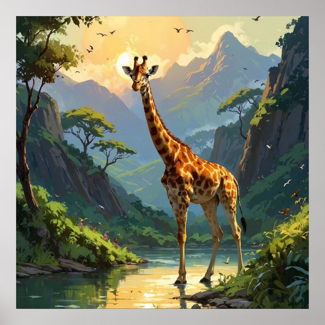 Affiche Giraffe majestueuse dans la nature Peinture de la  (Devant)