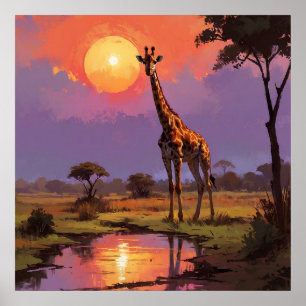 Affiche Giraffe majestueuse en nature pendant la peinture