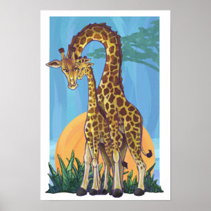 Affiche Giraffe maman et bébé