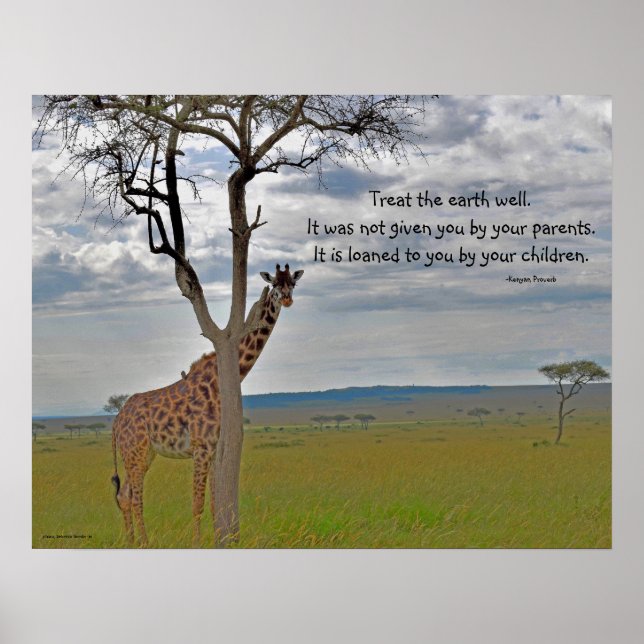 Affiche Giraffe Masai Mara, Proverbe kenyan (Devant)