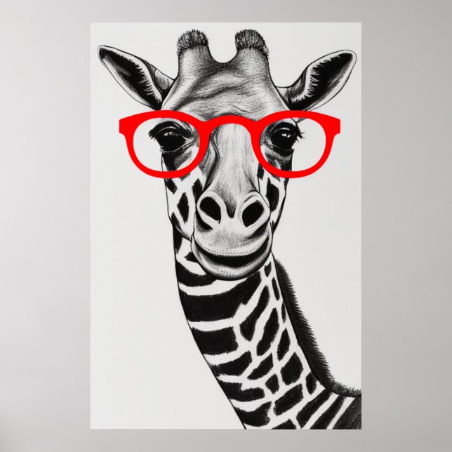 Affiche Giraffe mignonne en verre rouge Illustration (Devant)