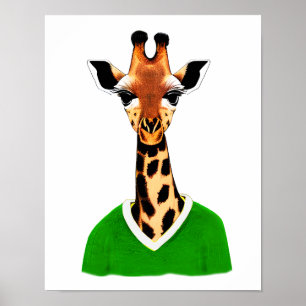 Affiche Giraffe mignonne portant un pull vert imprimé