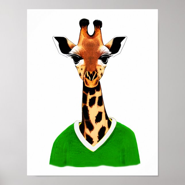 Affiche Giraffe mignonne portant un pull vert imprimé (Devant)