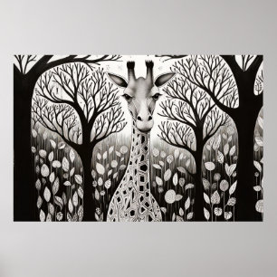 Affiche Giraffe Nature paisible Prairie Dessin d'art