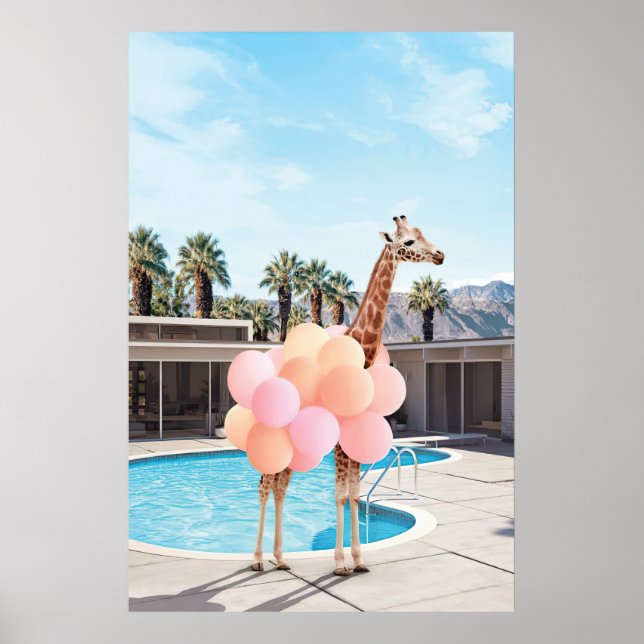 Affiche Giraffe Palm Springs Art Print, Giraffe avec (Devant)