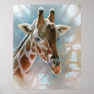 Affiche Giraffe Portrait Animal Aquarelle 16x20