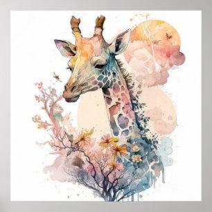 Affiche Giraffe Portrait Animal Peinture Faune En Plein Ai