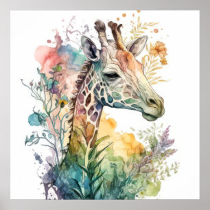 Affiche Giraffe Portrait Animal Peinture Faune En Plein Ai