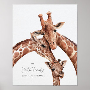 Affiche Giraffe Portrait de famille, Nursery New Born Wall