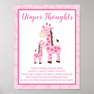 Affiche Giraffe rose fille Pensées de couche Baby shower j