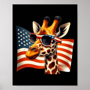 Affiche Giraffe Sungles Drapeau Américain Patriotique 4 Ju
