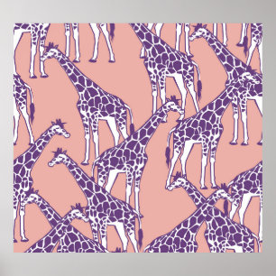 Affiche Giraffe Zones colorées Vintage Safari Illustration