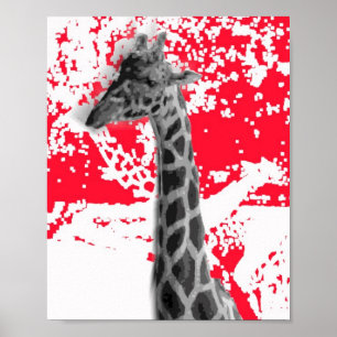 Affiche Giraffes, Abstrait En Rouge