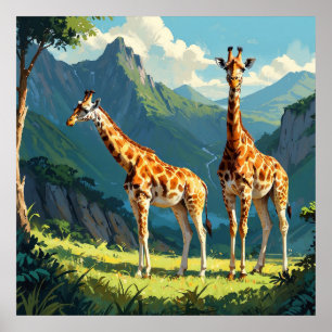 Affiche Giraffes amicales dans la peinture sauvage