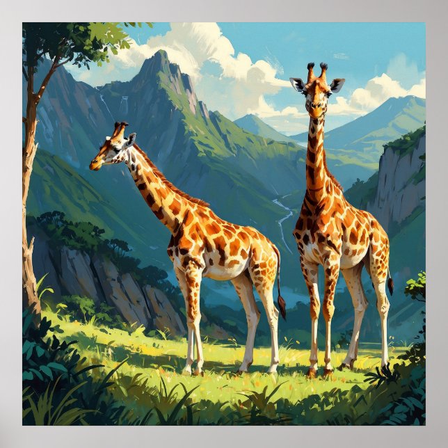 Affiche Giraffes amicales dans la peinture sauvage (Devant)