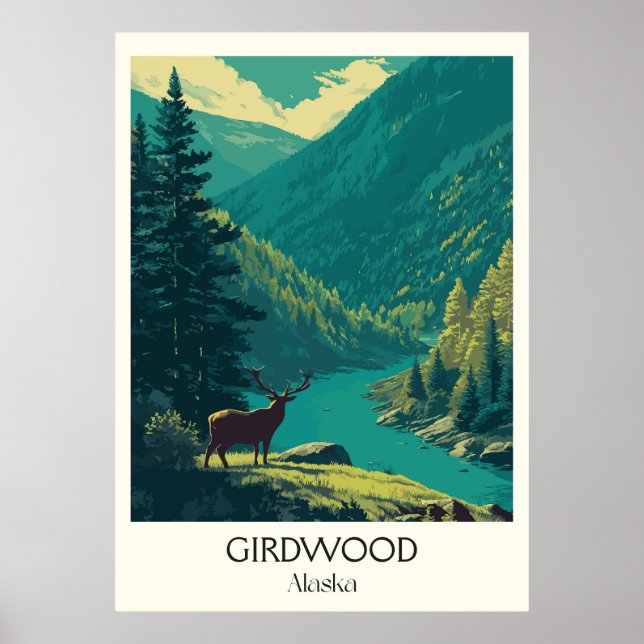 Affiche Girdwood Alaska Forest Deer Nature (Devant)
