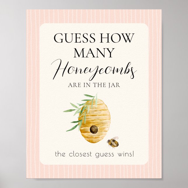 Affiche Girl Bee Baby Shower Guess How Many Pink Game Sign (Devant)