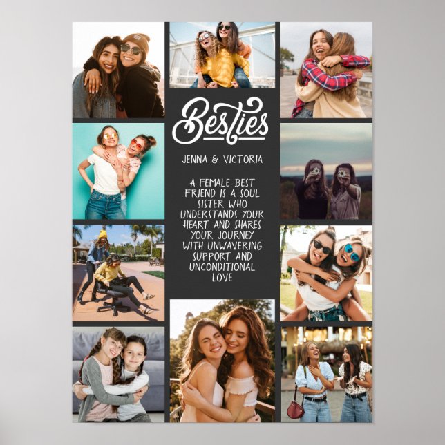 Affiche Girl Besties 10 photos texte personnalisé gris arr (Devant)