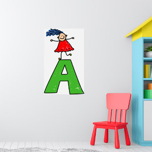 Affiche Girl Dancing on Green Letter A Fun Alphabet