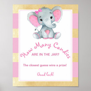 Affiche Girl Elephant Combien de bonbons dans Jar Shower j