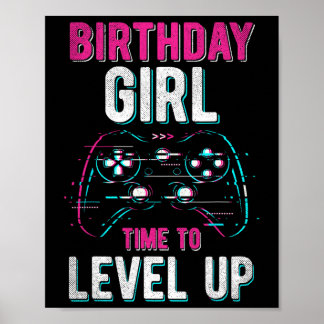 Affiche Girl Level Up Vidéo Jeu Anniversaire Fête Cadeaux 