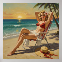 Girl On the Beach Retro 'les années 50 Pin-up art