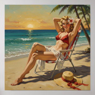 Affiche Girl On the Beach Retro 'les années 50 Pin-up art