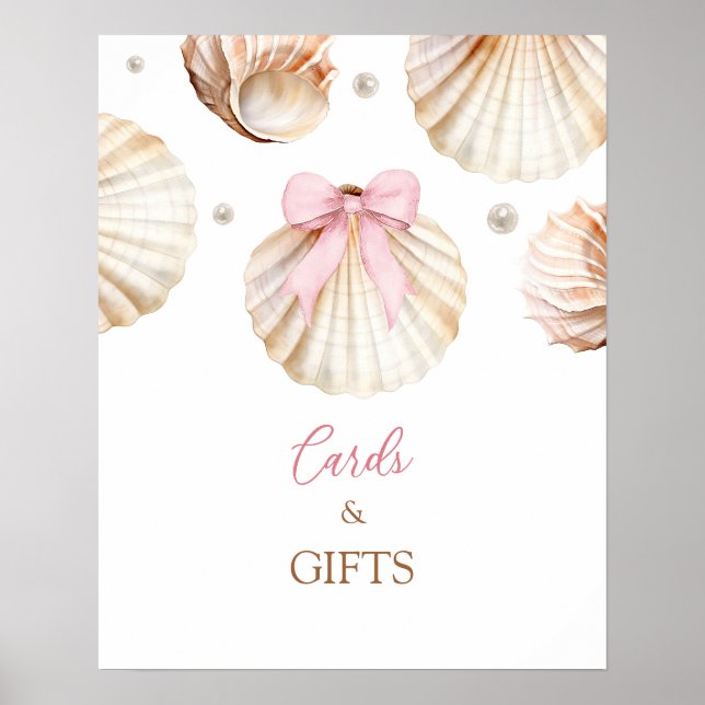 Affiche Girl Pink Bow Shell Baby Shower Cards and Gifts (Devant)