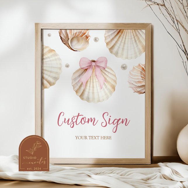 Affiche Girl Pink Bow Shell Baby Shower Custom Sign (Créateur téléchargé)
