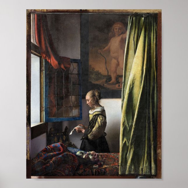 Affiche Girl Reading a Letter à Open Window, Vermeer (Devant)