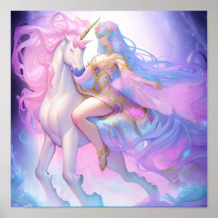 Affiche Girl Riding a Unicorn