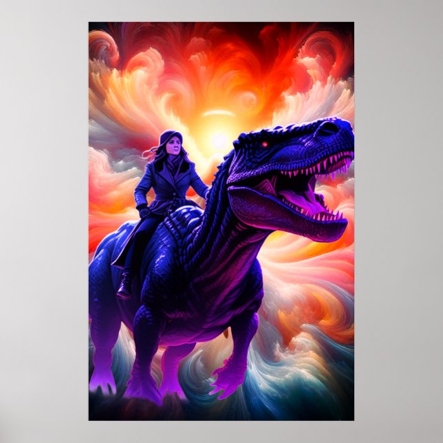 Affiche Girl Riding Dinosaur for Adults + Kid's Wall Room (Devant)