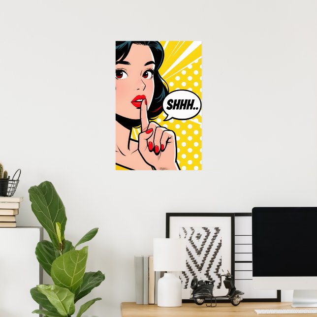 Affiche Girl Saying Shhhhh Pop Art (Bureau à domicile)