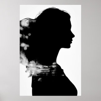 Affiche Girl Silhouette Pittoresque Black & White Art mode