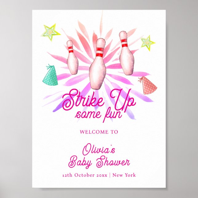 Affiche Girl Strike Up Bowling Baby Shower Welcome (Devant)