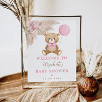 Girl Teddy Bear Boho rose floral Pampas Bienvenue