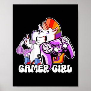 Affiche Girl Unicorn Gaming mignon Vidéo Jeu Lover Cool