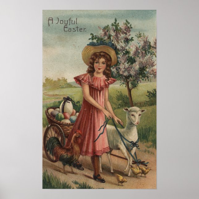 Affiche Girl Walking Lamb, Chick, and Rooster (Devant)