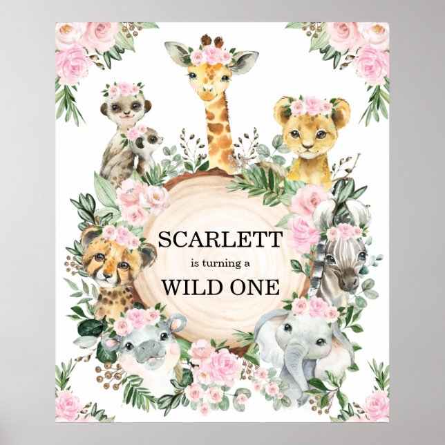 Affiche Girl Wild One Safari Animaux Jungle 1er Anniversai (Devant)