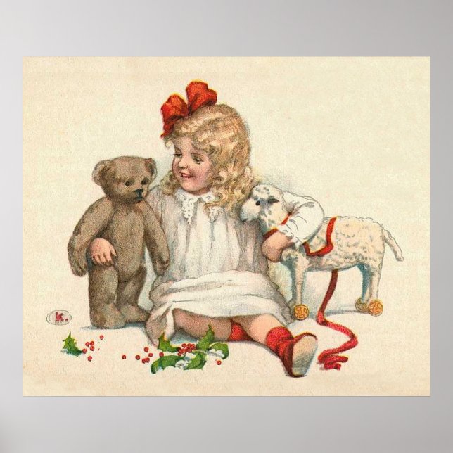 Affiche Girl with Teddy and Lamb (Devant)