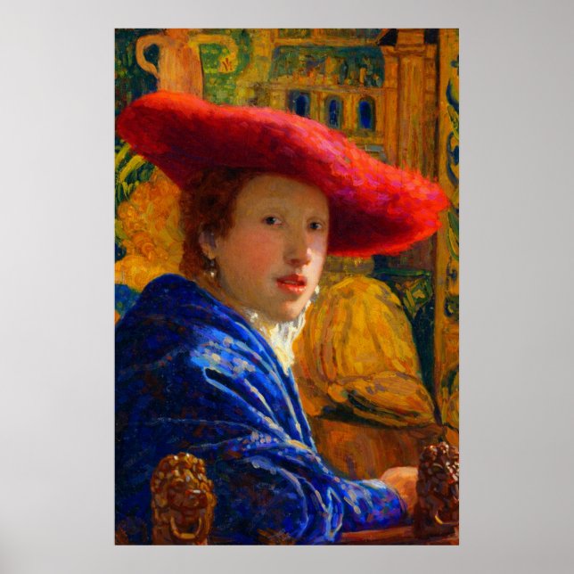Affiche Girl with the red hat by Johannes Vermeer (Devant)