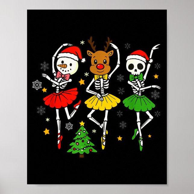 Affiche Girls Christmas Ballet Skeleton Ballerina Women Sk (Devant)