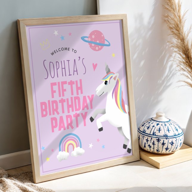 Affiche Girls Cute Magical Unicorn Birthday Welcome Sign (Créateur téléchargé)