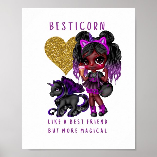 Affiche Girls Friend Cadeau Black Unicorn Besticorn Magie (Devant)