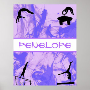 Affiche Girls Gymnastics Events Smokey Purple Abstract