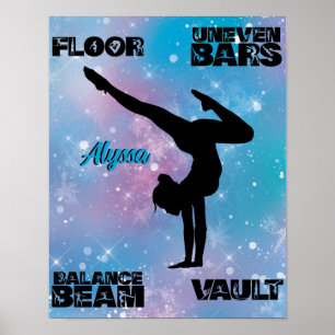 Affiche Girls Gymnastics Floor, Bars, Beam, Vault Pastel